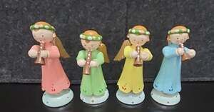 4 Vintage Erzgebirge? Wooden Musician Angels Hand Painted Christmas Figurines